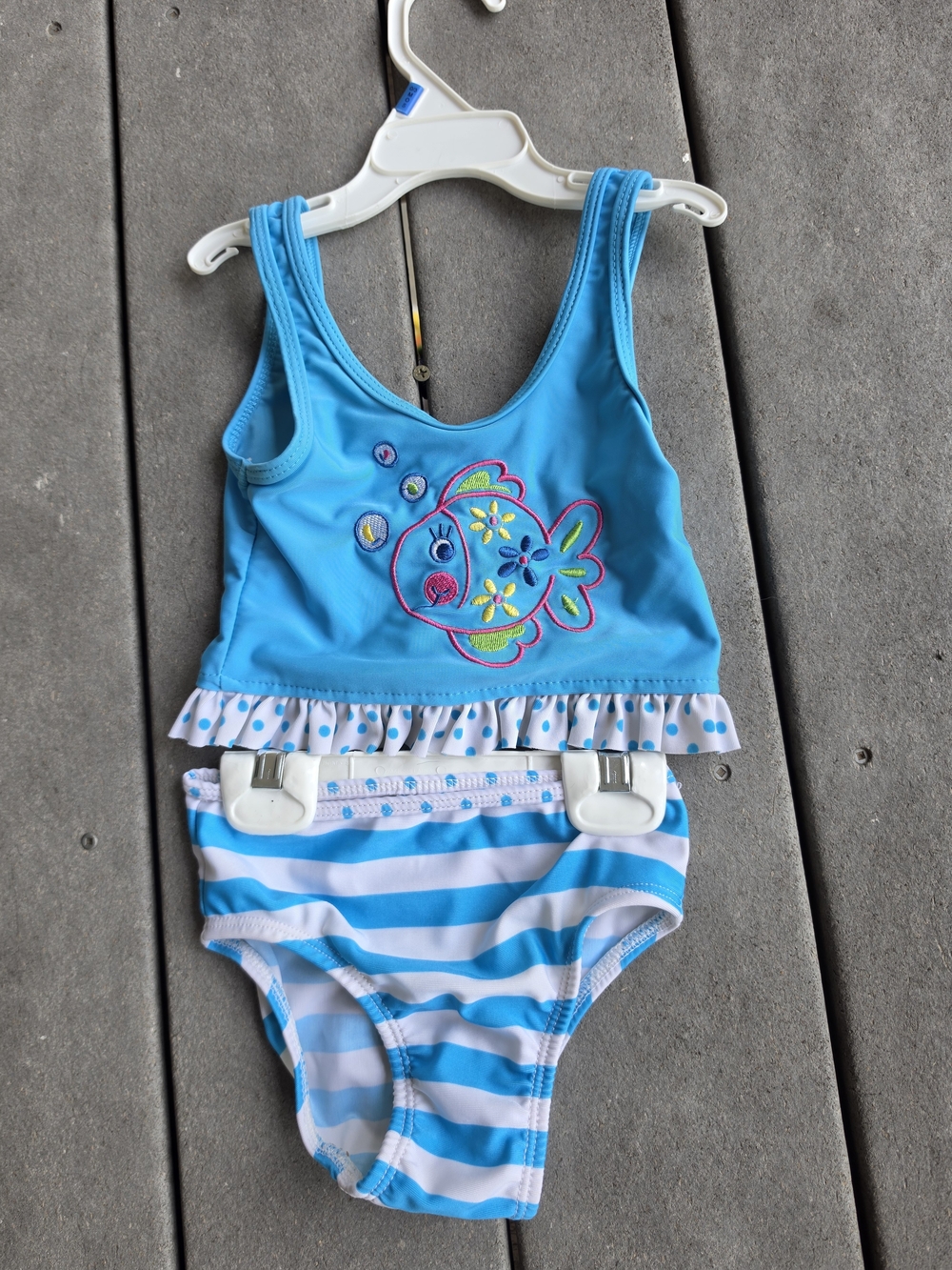 Kids Blue Fish Tankini Swimsuit - Cute Polka Ruffle